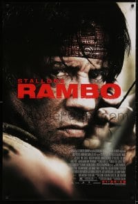 2g730 RAMBO advance DS 1sh 2008 great super close up of tough Sylvester Stallone drawing bow!