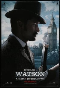 2g789 SHERLOCK HOLMES: A GAME OF SHADOWS teaser DS 1sh 2011 cool image of Jude Law as Watson!