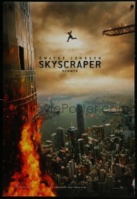 2g814 SKYSCRAPER teaser DS 1sh 2018 Dwayne The Rock Johnson perilously jumping off of crane!