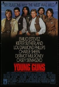 2g994 YOUNG GUNS 1sh 1988 Emilio Estevez, Charlie Sheen, Kiefer Sutherland, Lou Diamond Phillips!