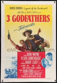 2h022 3 GODFATHERS linen 1sh 1949 cowboy John Wayne in John Ford's Legend of the Southwest!