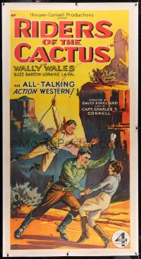 2h017 RIDERS OF THE CACTUS linen 3sh 1931 art of Wally Wales rescuing Lorraine LaVal, ultra rare!