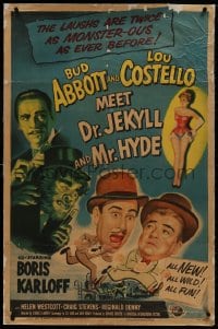 2h023 ABBOTT & COSTELLO MEET DR. JEKYLL & MR. HYDE linen 1sh 1953 Bud & Lou, scary Boris Karloff!