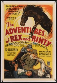 2h026 ADVENTURES OF REX & RINTY linen whole serial 1sh 1935 art of horse & German Shepherd dog, rare!