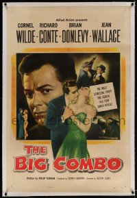 2h040 BIG COMBO linen 1sh 1955 art of Cornel Wilde & sexy Jean Wallace, classic film noir!