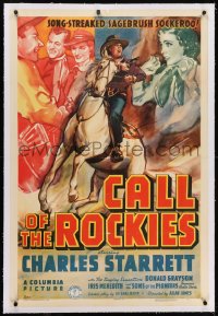 2h056 CALL OF THE ROCKIES linen 1sh 1938 art of Charles Starrett, a song-streaked sagebrush sockeroo!