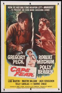 2h058 CAPE FEAR linen 1sh 1962 Gregory Peck, Robert Mitchum, Polly Bergen, classic film noir!