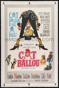 2h062 CAT BALLOU linen 1sh 1965 classic sexy cowgirl Jane Fonda, Lee Marvin, great artwork!
