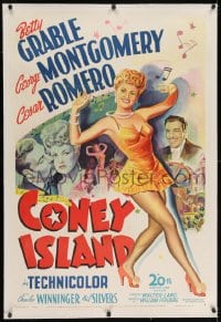 2h069 CONEY ISLAND linen 1sh 1943 art of sexy dancer Betty Grable, Cesar Romero & George Montgomery!