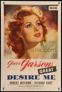2h086 DESIRE ME linen 1sh 1947 wonderful art of Greer Garson, who survived Nazi prison camp in WWII!