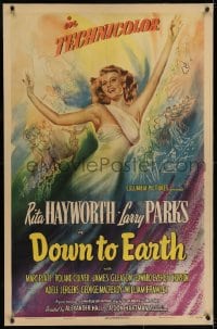 2h098 DOWN TO EARTH linen style A 1sh 1947 sensational different colorful art of sexy Rita Hayworth!