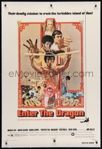 2h105 ENTER THE DRAGON linen 1sh 1973 Bruce Lee classic, the movie that made him a legend!