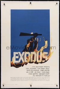 2h107 EXODUS linen 1sh 1961 Otto Preminger, great artwork of arms reaching for rifle by Saul Bass!