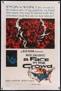 2h108 FACE IN THE CROWD linen 1sh 1957 Andy Griffith took it raw like bourbon & sin, Hofmann art!