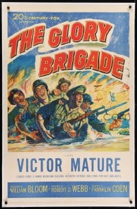 2h122 GLORY BRIGADE linen 1sh 1953 cool artwork of Victor Mature & soldiers in the Korean War!