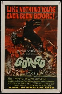 2h125 GORGO linen 1sh 1961 great artwork of giant monster terrorizing London by Joseph Smith!
