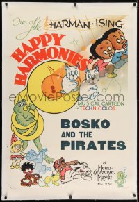 2h133 HAPPY HARMONIES linen 1sh 1936 cartoon art of tuba playing frog, Bosko the black boy & others!