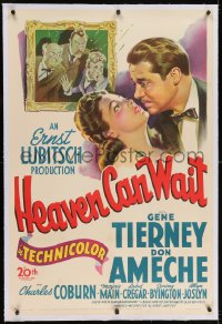 2h136 HEAVEN CAN WAIT linen 1sh 1943 stone litho of Gene Tierney & Ameche, directed by Ernst Lubitsch