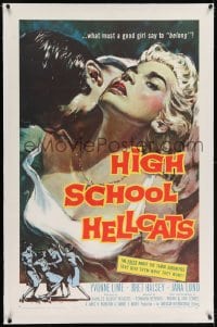 2h138 HIGH SCHOOL HELLCATS linen 1sh 1958 best AIP bad girl art, what must a good girl say to belong?