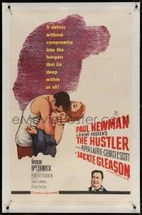 2h143 HUSTLER linen 1sh 1961 pool pros Paul Newman & Jackie Gleason, plus sexy Piper Laurie!