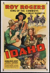 2h144 IDAHO linen 1sh 1943 art of Roy Rogers & Trigger, Smiley, Grey & The Sons of the Pioneers!