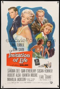 2h145 IMITATION OF LIFE linen 1sh 1959 Reynold Brown art, sexy Lana Turner, Sandra Dee, Fannie Hurst