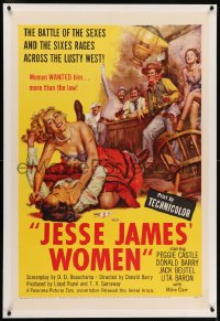 2h152 JESSE JAMES' WOMEN linen 1sh 1954 classic catfight art, women wanted him more than the law!