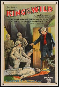 2h162 KING OF THE WILD linen chapter 7 1sh 1931 art of explorers over dead guy, serial, Sealed Lips!