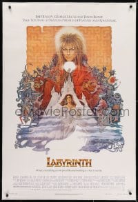 2h167 LABYRINTH linen 1sh 1986 Jim Henson, art of David Bowie & Jennifer Connelly by Ted CoConis!