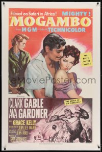 2h199 MOGAMBO linen 1sh 1953 Clark Gable, Grace Kelly & Ava Gardner in Africa, cool art of gorilla!