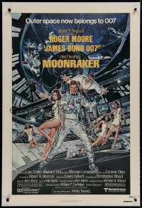 2h201 MOONRAKER linen 1sh 1979 Goozee art of Moore as James Bond, sexy Lois Chiles & Richard Kiel!