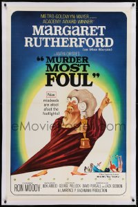 2h205 MURDER MOST FOUL linen 1sh 1964 art of Margaret Rutherford by Tom Jung, Agatha Christie!