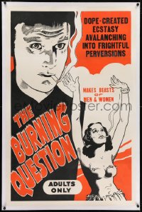2h243 REEFER MADNESS linen 1sh R1940s marijuana makes beasts of men and women, The Burning Question!