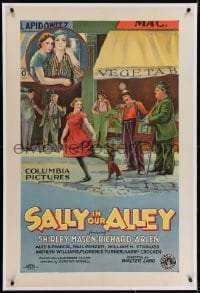 2h252 SALLY IN OUR ALLEY linen 1sh 1927 great art of Shirley Mason w/organ grinder & monkey, rare!