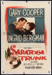 2h253 SARATOGA TRUNK linen 1sh 1945 c/u of Gary Cooper about to kiss Ingrid Bergman, by Edna Ferber!