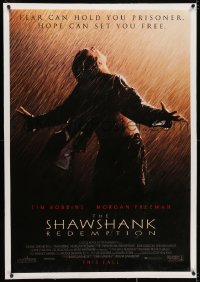 2h260 SHAWSHANK REDEMPTION linen advance 1sh 1994 escaped prisoner Tim Robbins in rain, Stephen King