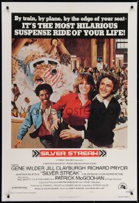 2h265 SILVER STREAK linen 1sh 1976 art of Gene Wilder, Richard Pryor & Jill Clayburgh by Gross!