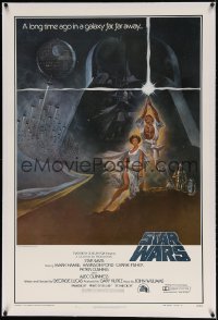 2h275 STAR WARS linen style A first printing int'l 1sh 1977 George Lucas classic, art by Tom Jung!