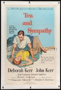 2h288 TEA & SYMPATHY linen 1sh 1956 great artwork of Deborah Kerr & John Kerr by Gale, classic tagline!