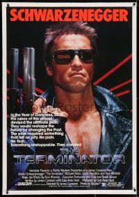 2h291 TERMINATOR linen 1sh 1984 classic image of cyborg Arnold Schwarzenegger, no border design!