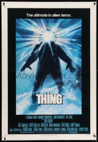 2h293 THING linen 1sh 1982 John Carpenter classic sci-fi horror, great Drew Struzan art!