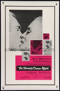 2h297 THOMAS CROWN AFFAIR linen 1sh 1968 best kiss close up of Steve McQueen & sexy Faye Dunaway!