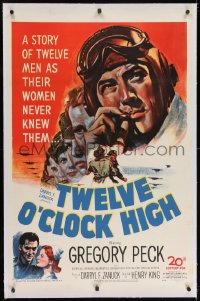 2h306 TWELVE O'CLOCK HIGH linen 1sh 1950 cool artwork of smoking World War II pilot Gregory Peck!