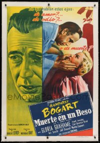 2j263 IN A LONELY PLACE linen Argentinean R1950s art of Humphrey Bogart & Gloria Grahame, Nicholas Ray