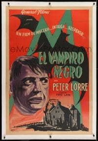 2j265 M linen Argentinean 1940s Fritz Lang, completely different art of Peter Lorre & bat by Faiman!