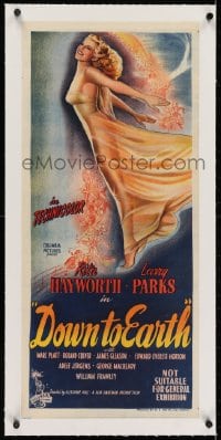 2j332 DOWN TO EARTH linen Aust daybill 1946 wonderful full-length artwork of sexiest Rita Hayworth!