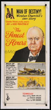 2j333 FINEST HOURS linen Aust daybill 1964 Winston Churchill, the century's most exciting man!