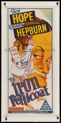 2j337 IRON PETTICOAT linen Aust daybill 1956 different art of Bob Hope & Katharine Hepburn, rare!