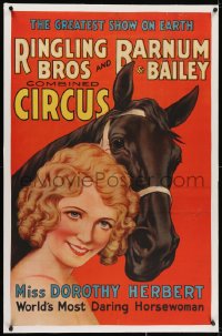 2j138 RINGLING BROS & BARNUM & BAILEY COMBINED CIRCUS linen 25x39 circus poster 1940s Ms. Herbert!