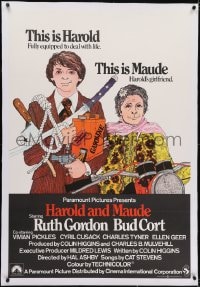 2j290 HAROLD & MAUDE linen English 1sh 1971 best color art of Ruth Gordon & Bud Cort, ultra rare!